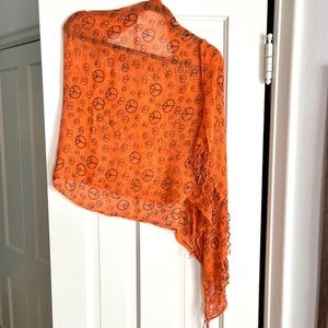 Vintage 90s Orange Rayon Peace Sign Scarf